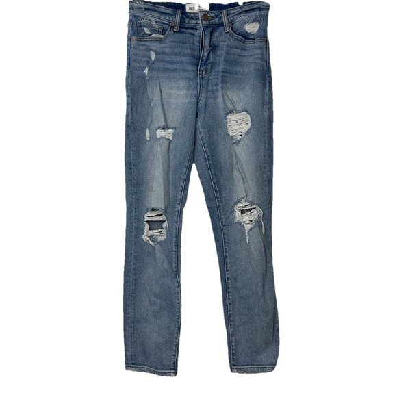 BKE Mom Jean High Rise Light Wash Destroyed Distressed Sz 26 X 27.5 - Picture 1 of 13